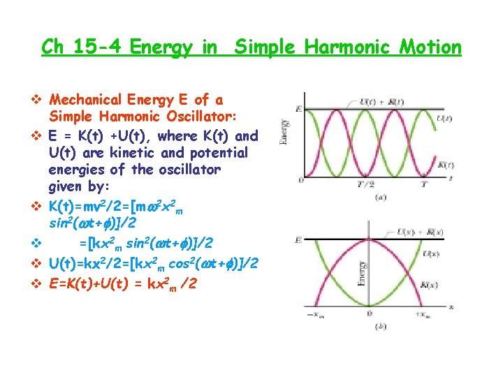 Ch 15 -4 Energy in Simple Harmonic Motion v Mechanical Energy E of a