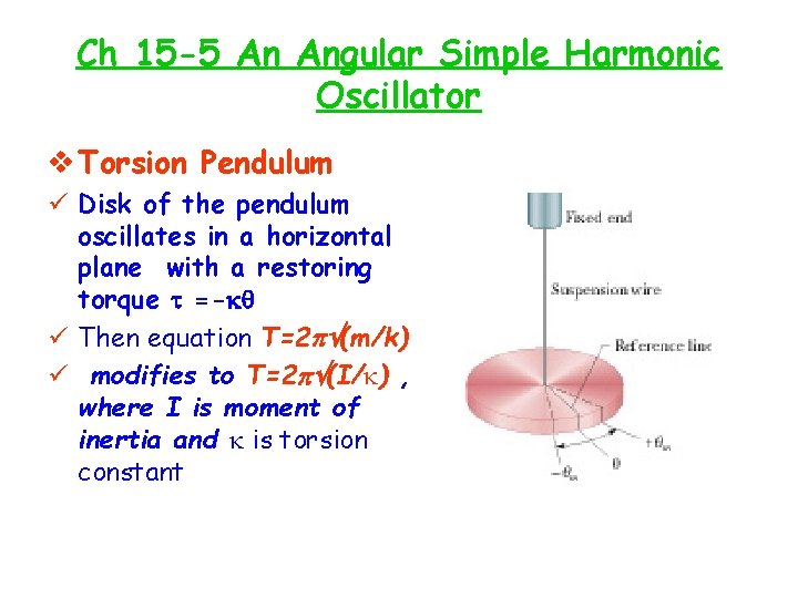 Ch 15 -5 An Angular Simple Harmonic Oscillator v Torsion Pendulum ü Disk of