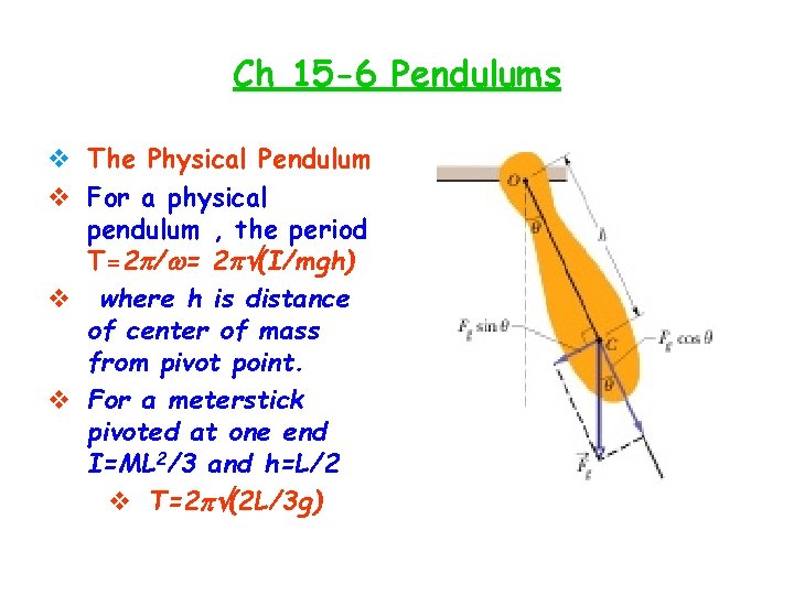 Ch 15 -6 Pendulums v The Physical Pendulum v For a physical pendulum ,