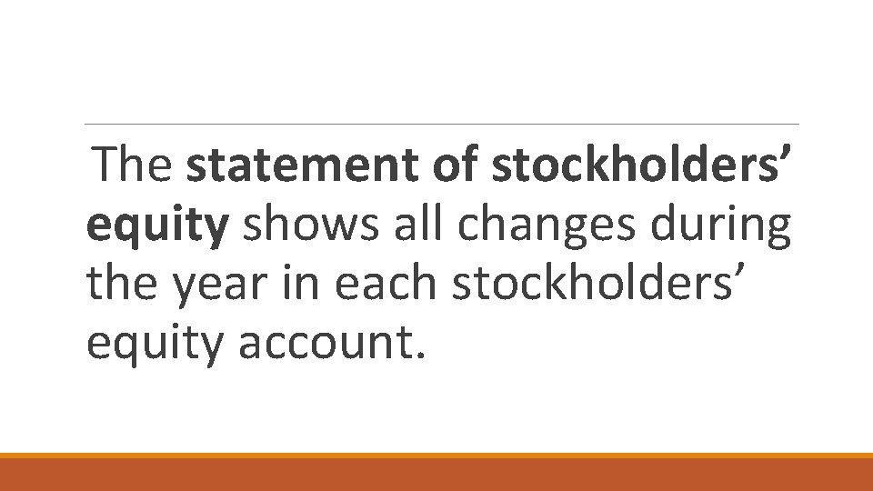 The statement of stockholders’ equity shows all changes during the year in each stockholders’