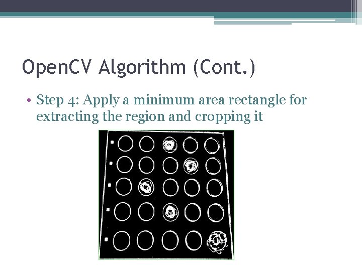 Open. CV Algorithm (Cont. ) • Step 4: Apply a minimum area rectangle for