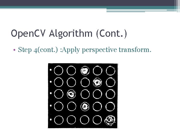 Open. CV Algorithm (Cont. ) • Step 4(cont. ) : Apply perspective transform. 