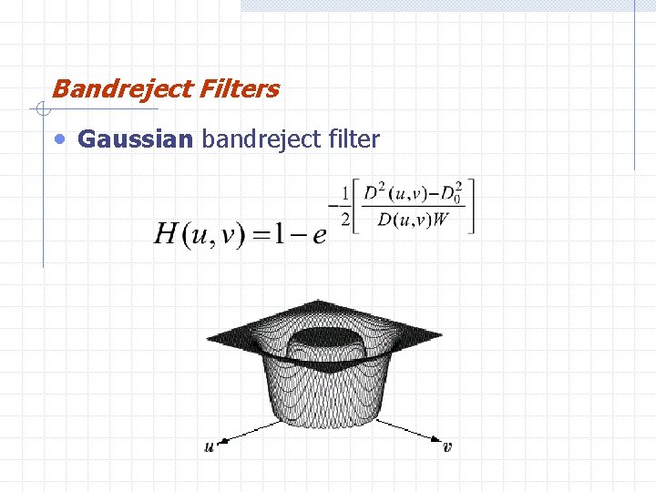 Bandreject Filters • Gaussian bandreject filter 