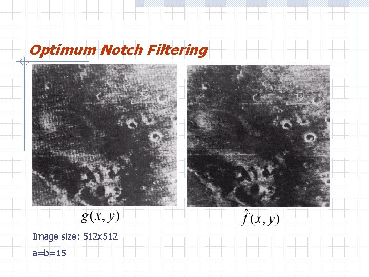 Optimum Notch Filtering Image size: 512 x 512 a=b=15 