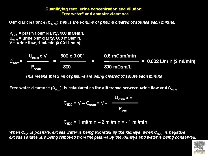 Quantifying renal urine concentration and dilution: „Free water“ and osmolar clearance Osmolar clearance (Cosm):