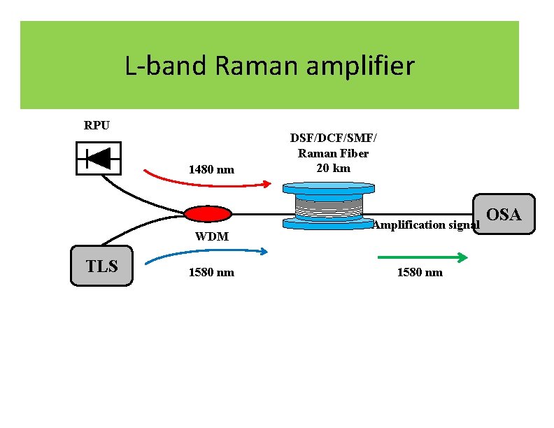 L-band Raman amplifier RPU 1480 nm WDM TLS 1580 nm DSF/DCF/SMF/ Raman Fiber 20