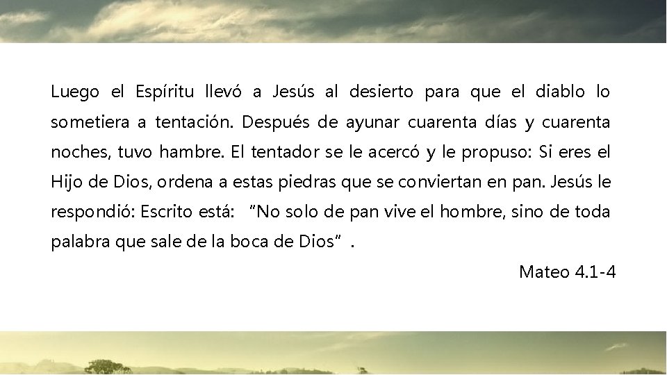 Luego el Espíritu llevó a Jesús al desierto para que el diablo lo sometiera Luego el Espíritu llevó a Jesús al desierto para que el diablo lo sometiera