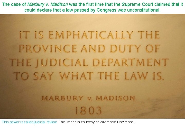 The case of Marbury v. Madison was the first time that the Supreme Court