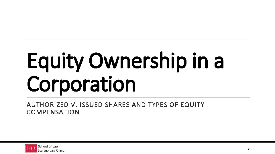 Equity Ownership in a Corporation AUTHORIZED V. ISSUED SHARES AND TYPES OF EQUITY COMPENSATION