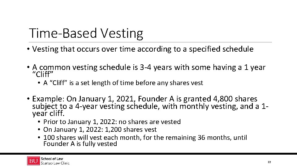 Time-Based Vesting • Vesting that occurs over time according to a specified schedule •