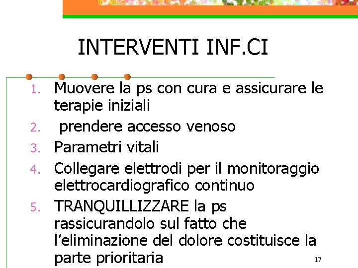 INTERVENTI INF. CI 1. 2. 3. 4. 5. Muovere la ps con cura e