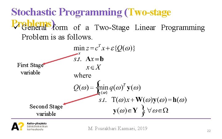Stochastic Programming (Two-stage Problems General )form of a Two-Stage Linear Programming Problem is as