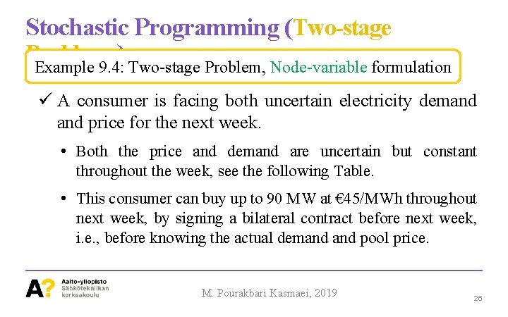 Stochastic Programming (Two-stage Problems ) Example 9. 4: Two-stage Problem, Node-variable formulation A consumer