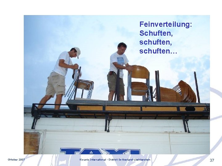 Feinverteilung: Schuften, schuften… Oktober 2007 Kiwanis International - District Switzerland-Liechtenstein 37 
