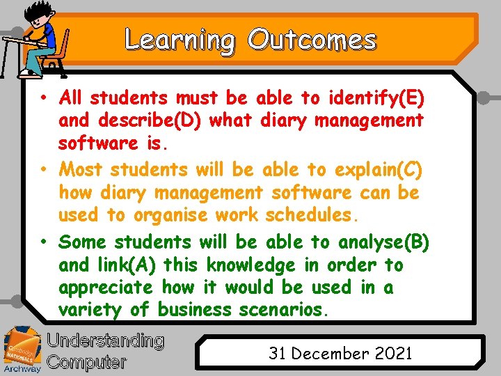Learning Outcomes • All students must be able to identify(E) and describe(D) what diary Learning Outcomes • All students must be able to identify(E) and describe(D) what diary