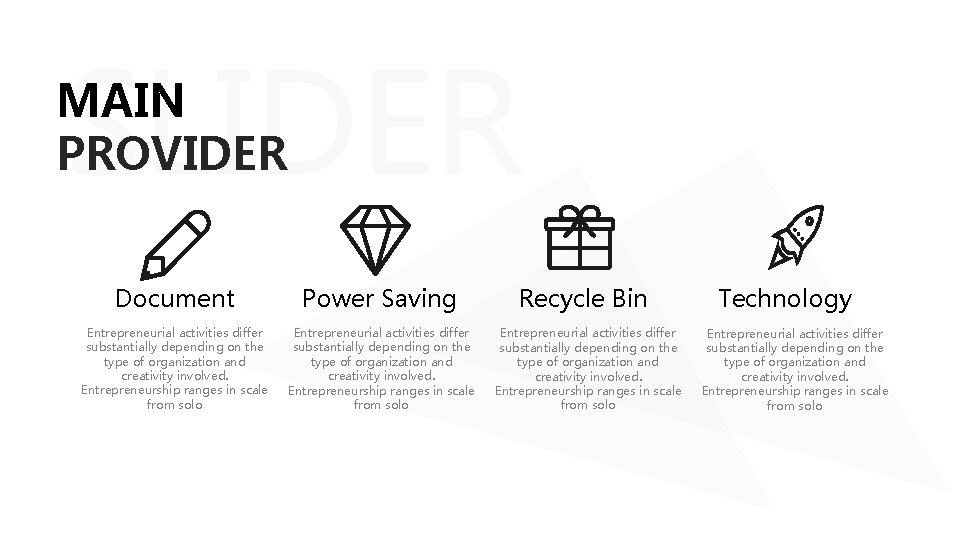 SLIDER MAIN PROVIDER Document Power Saving Entrepreneurial activities differ substantially depending on the type