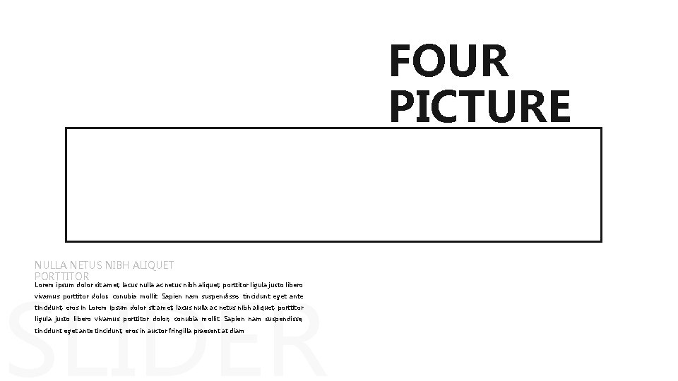 FOUR PICTURE NULLA NETUS NIBH ALIQUET PORTTITOR SLIDER Lorem ipsum dolor sit amet, lacus