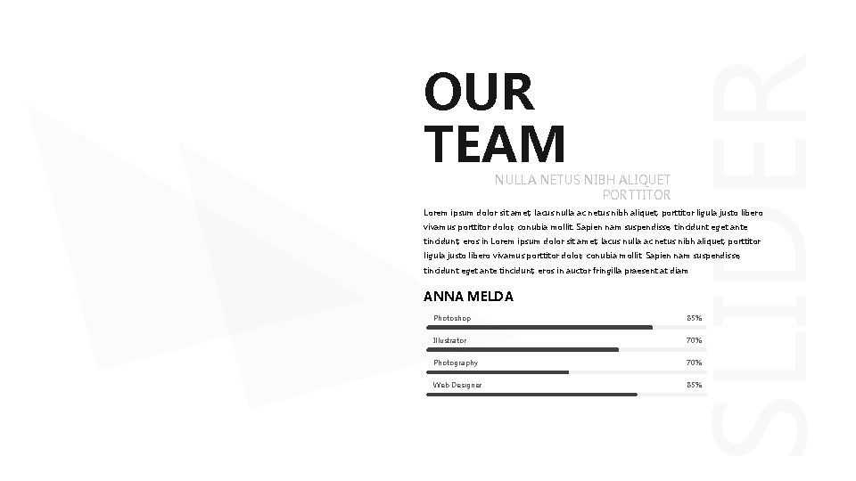 NULLA NETUS NIBH ALIQUET PORTTITOR SLIDER OUR TEAM Lorem ipsum dolor sit amet, lacus