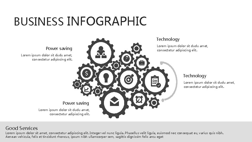 BUSINESS INFOGRAPHIC Technology Power saving Lorem ipsum dolor sit dudu amet, consectetur adipiscing elit.