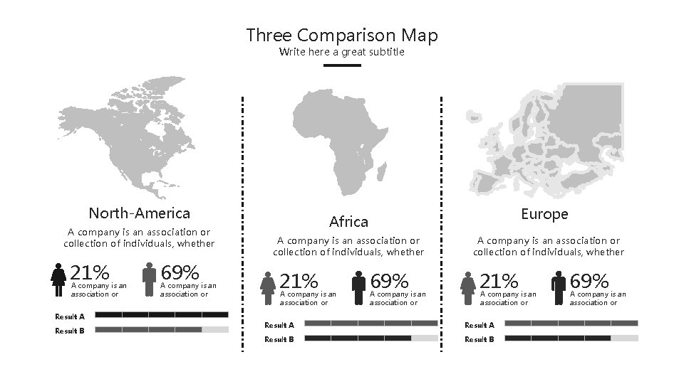 Three Comparison Map Write here a great subtitle North-America A company is an association