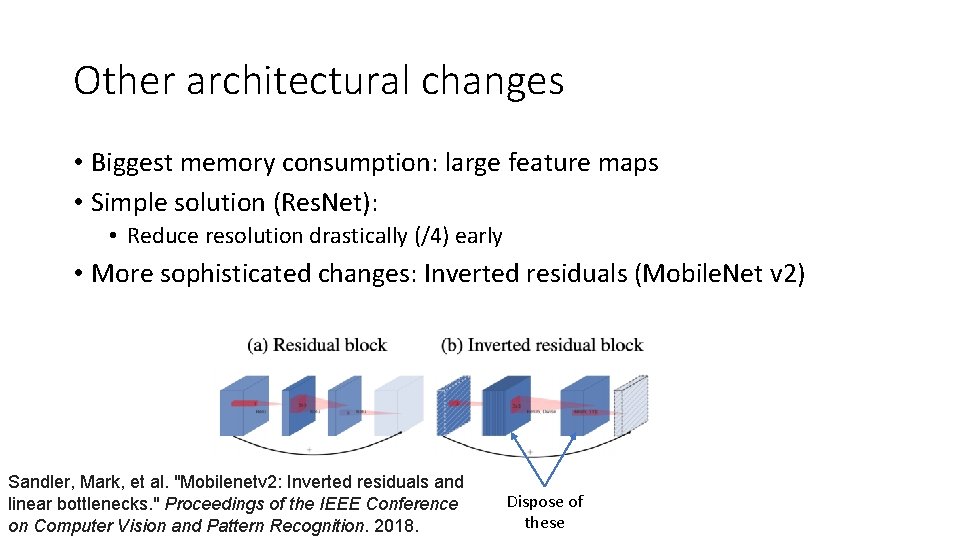 Other architectural changes • Biggest memory consumption: large feature maps • Simple solution (Res.