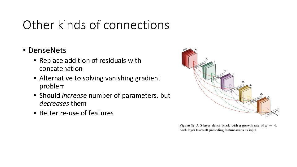 Other kinds of connections • Dense. Nets • Replace addition of residuals with concatenation