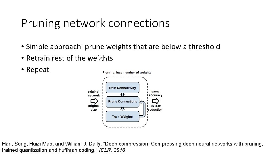 Pruning network connections • Simple approach: prune weights that are below a threshold •