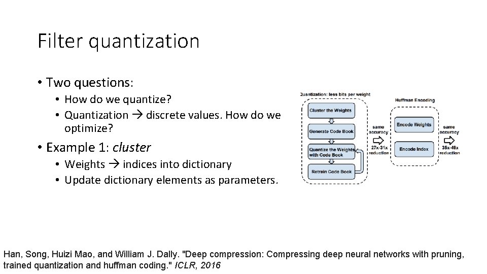 Filter quantization • Two questions: • How do we quantize? • Quantization discrete values.