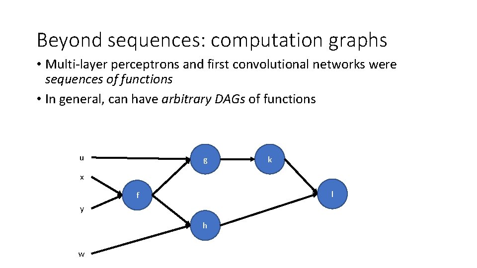 Beyond sequences: computation graphs • Multi-layer perceptrons and first convolutional networks were sequences of