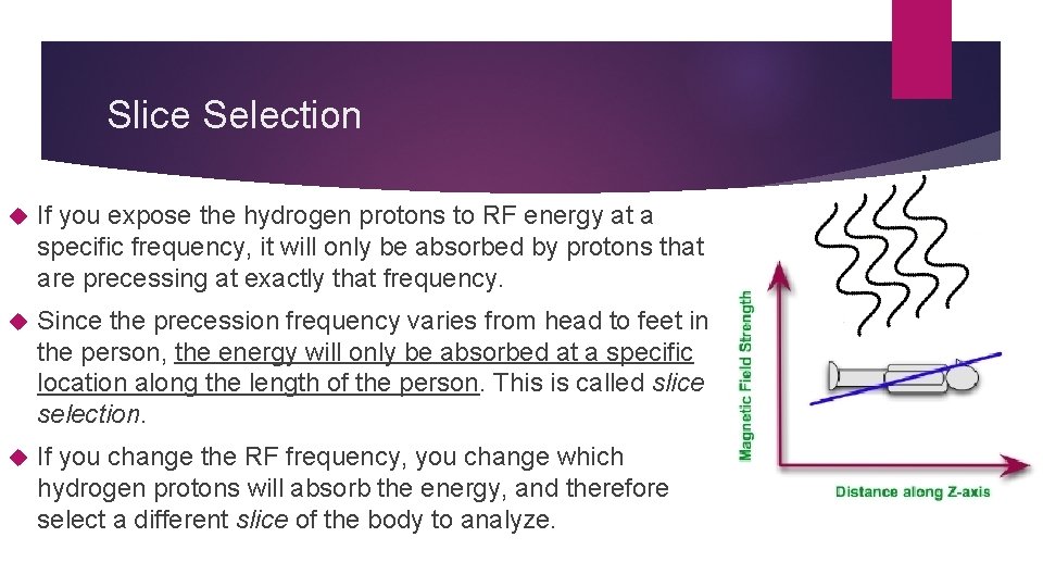 Slice Selection If you expose the hydrogen protons to RF energy at a specific