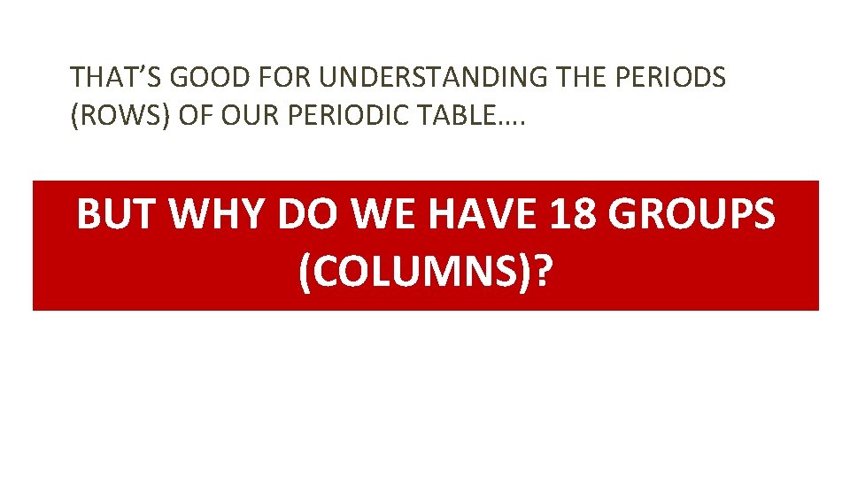 THAT’S GOOD FOR UNDERSTANDING THE PERIODS (ROWS) OF OUR PERIODIC TABLE…. BUT WHY DO