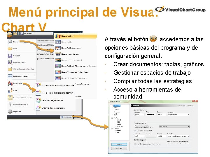 Menú principal de Visual Chart V A través el botón accedemos a las opciones