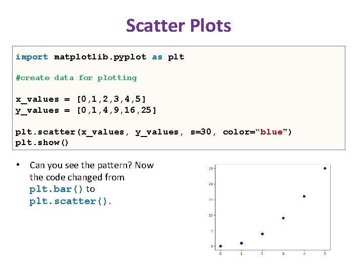 Scatter Plots import matplotlib. pyplot as plt #create data for plotting x_values = [0, Scatter Plots import matplotlib. pyplot as plt #create data for plotting x_values = [0,