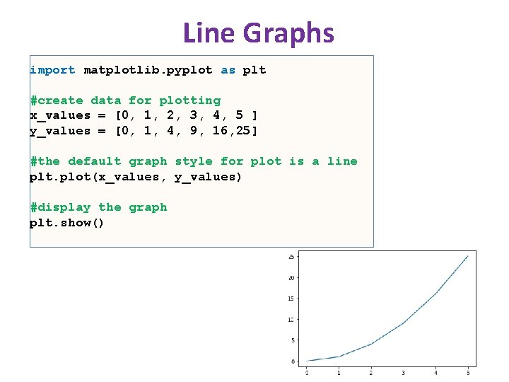 Line Graphs import matplotlib. pyplot as plt #create data for plotting x_values = [0, Line Graphs import matplotlib. pyplot as plt #create data for plotting x_values = [0,