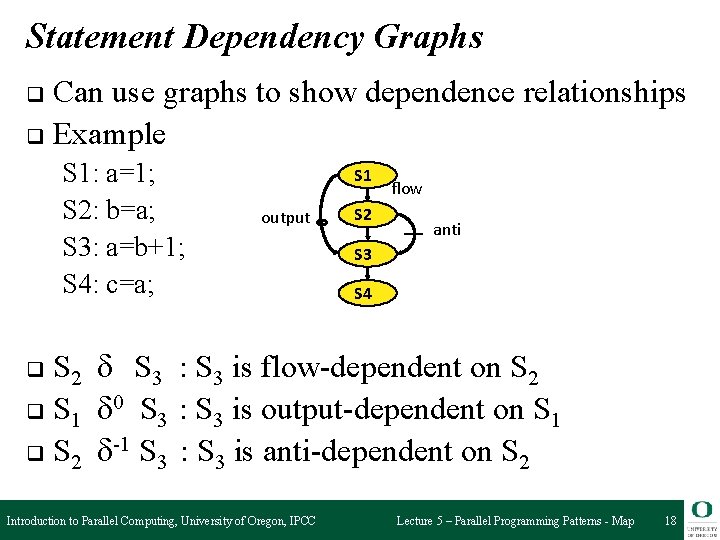 Statement Dependency Graphs Can use graphs to show dependence relationships q Example q S