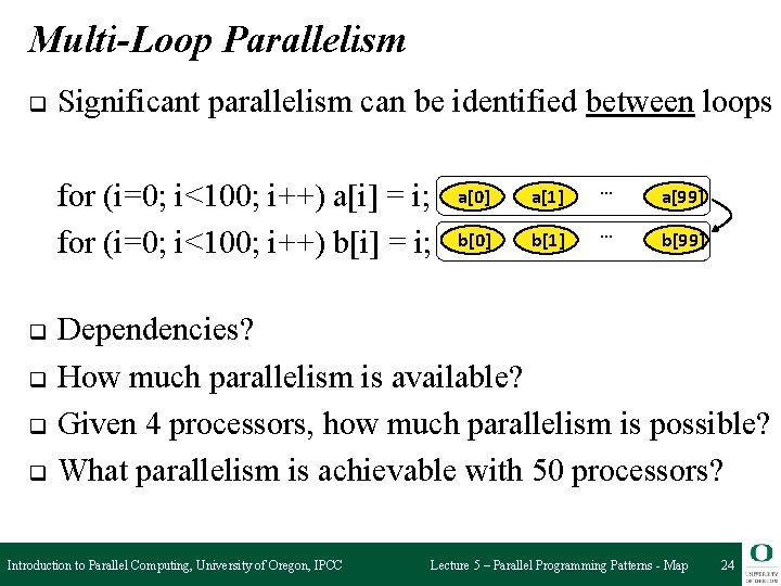 Multi-Loop Parallelism q Significant parallelism can be identified between loops for (i=0; i<100; i++)