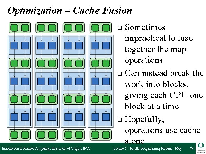 Optimization – Cache Fusion Sometimes impractical to fuse together the map operations q Can