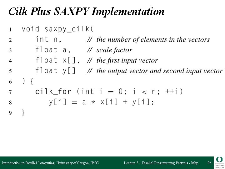 Cilk Plus SAXPY Implementation Introduction to Parallel Computing, University of Oregon, IPCC Lecture 5