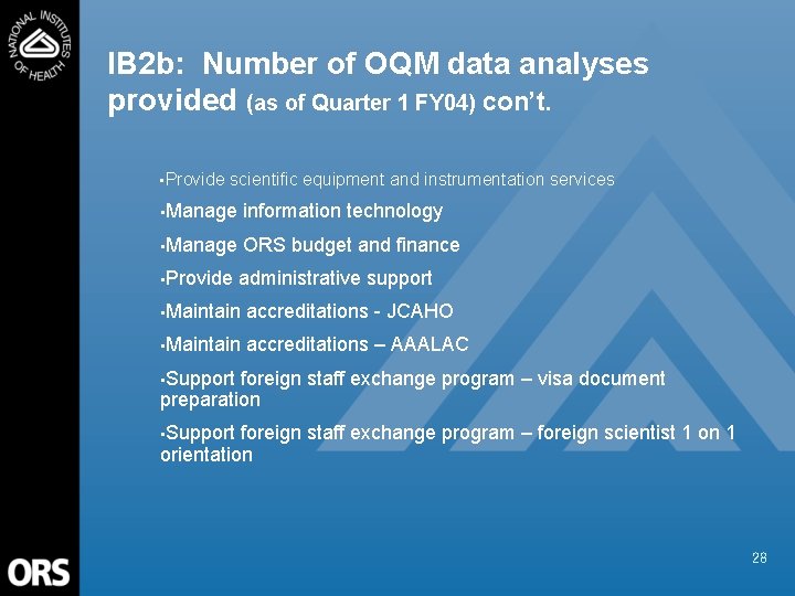 IB 2 b: Number of OQM data analyses provided (as of Quarter 1 FY