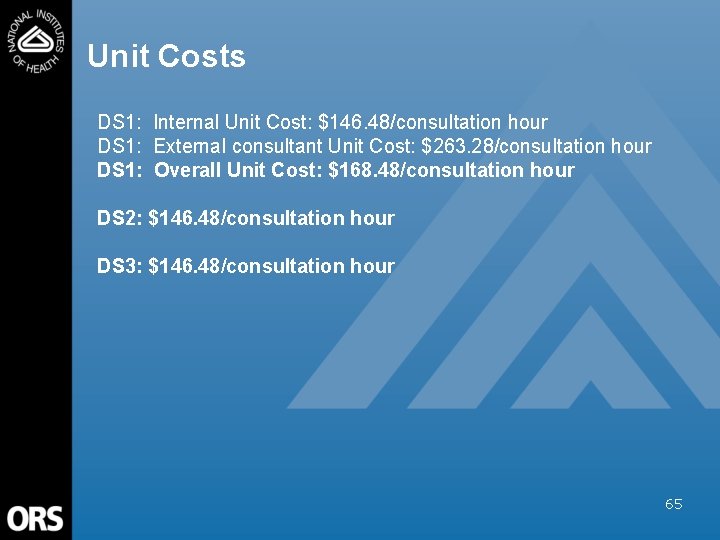 Unit Costs DS 1: Internal Unit Cost: $146. 48/consultation hour DS 1: External consultant