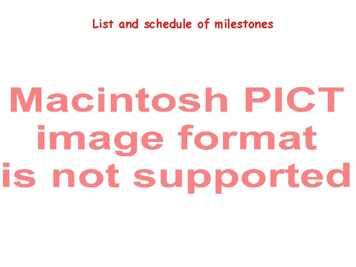 List and schedule of milestones List and schedule of milestones