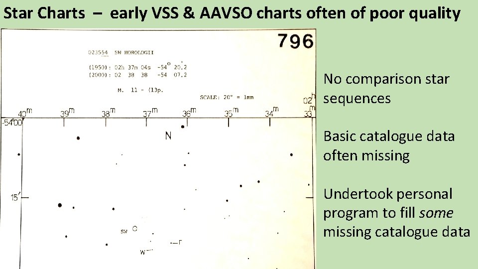 Star Charts – early VSS & AAVSO charts often of poor quality No comparison