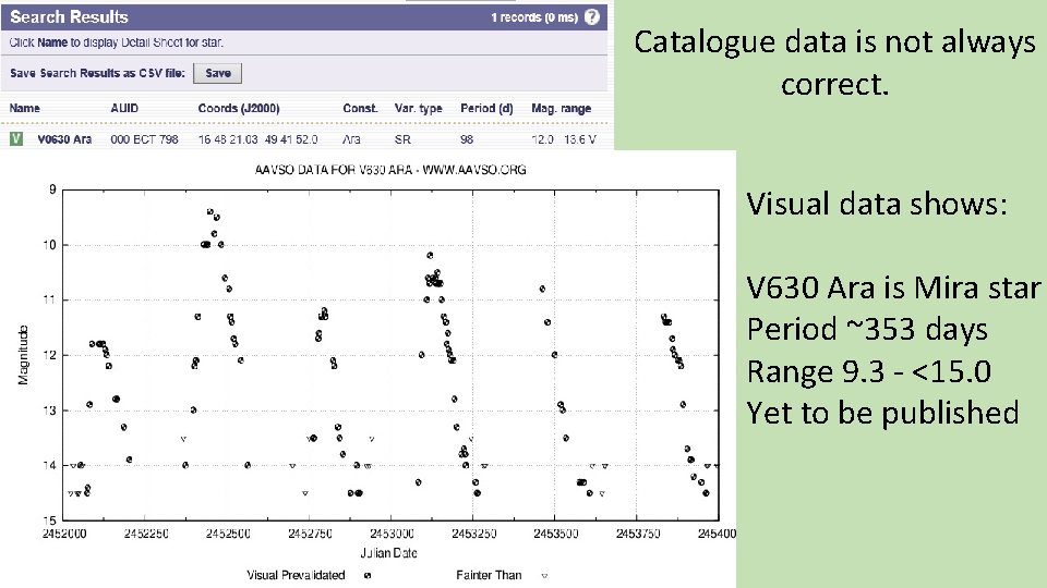 Catalogue data is not always correct. Visual data shows: V 630 Ara is Mira