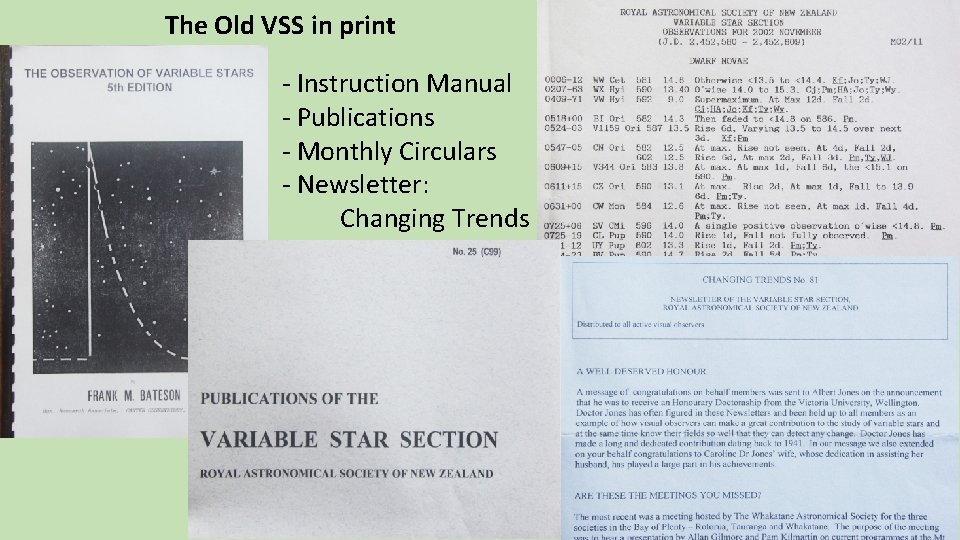 The Old VSS in print - Instruction Manual - Publications - Monthly Circulars -