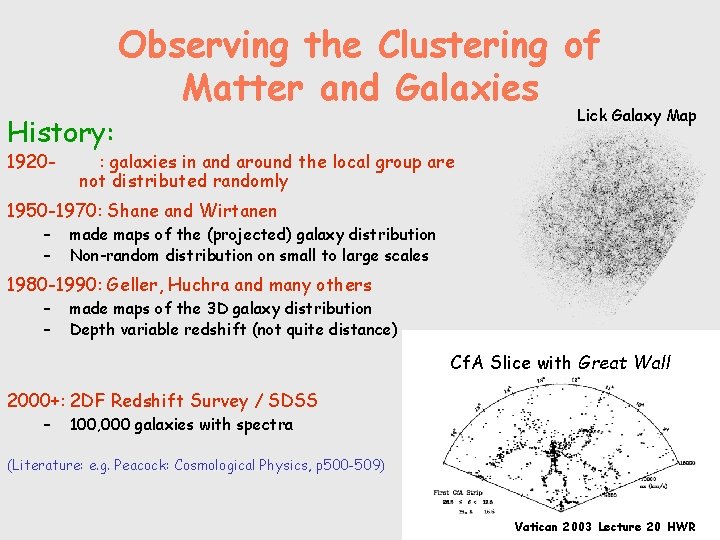 Observing the Clustering of Matter and Galaxies History: 1920 - Lick Galaxy Map :