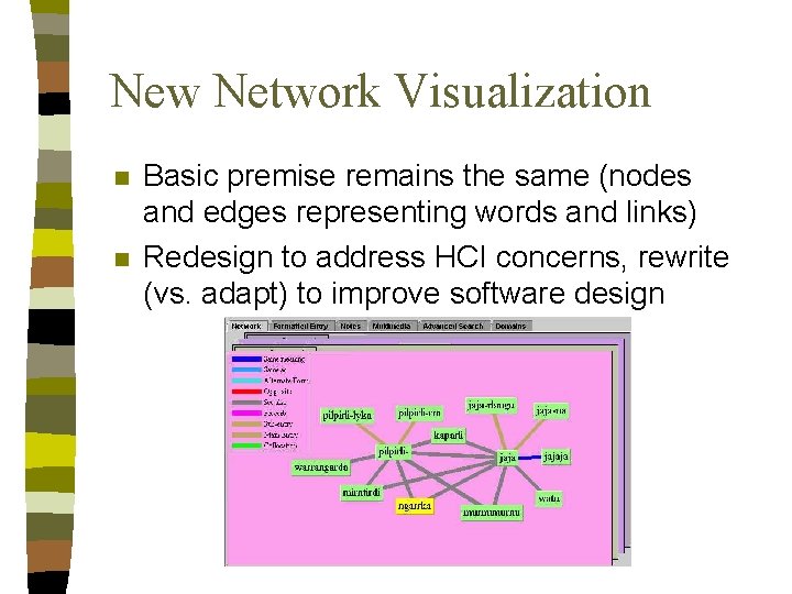 New Network Visualization n n Basic premise remains the same (nodes and edges representing New Network Visualization n n Basic premise remains the same (nodes and edges representing