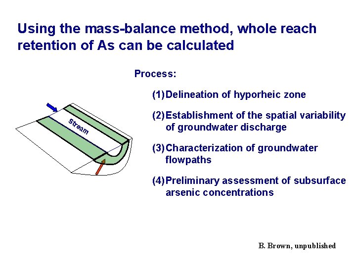 Using the mass-balance method, whole reach retention of As can be calculated Process: (1)