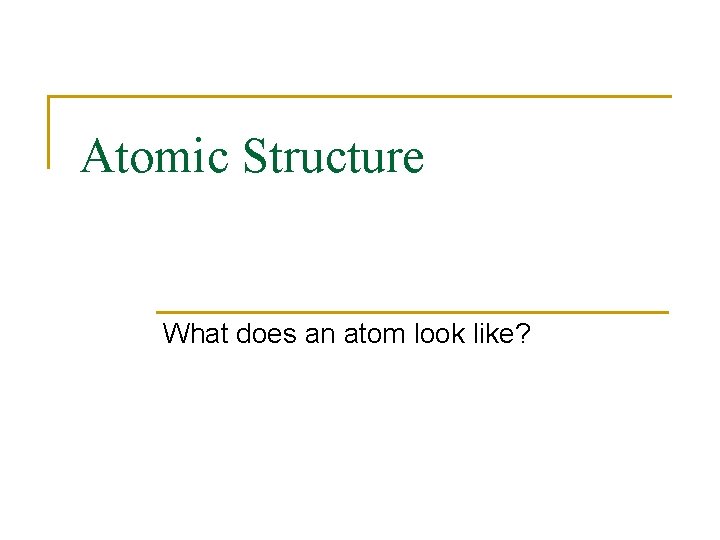 Atomic Structure What does an atom look like? 