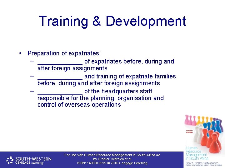 Training & Development • Preparation of expatriates: – _______ of expatriates before, during and