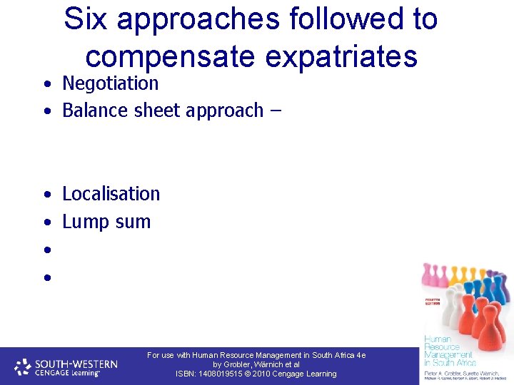 Six approaches followed to compensate expatriates • Negotiation • Balance sheet approach – •